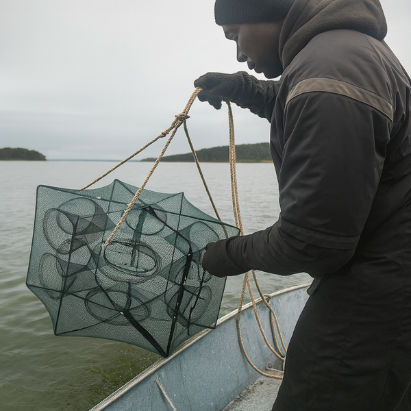 Piège à Filet de Pêche Portable à 6 Trous – Filet Auto-pliant Compact